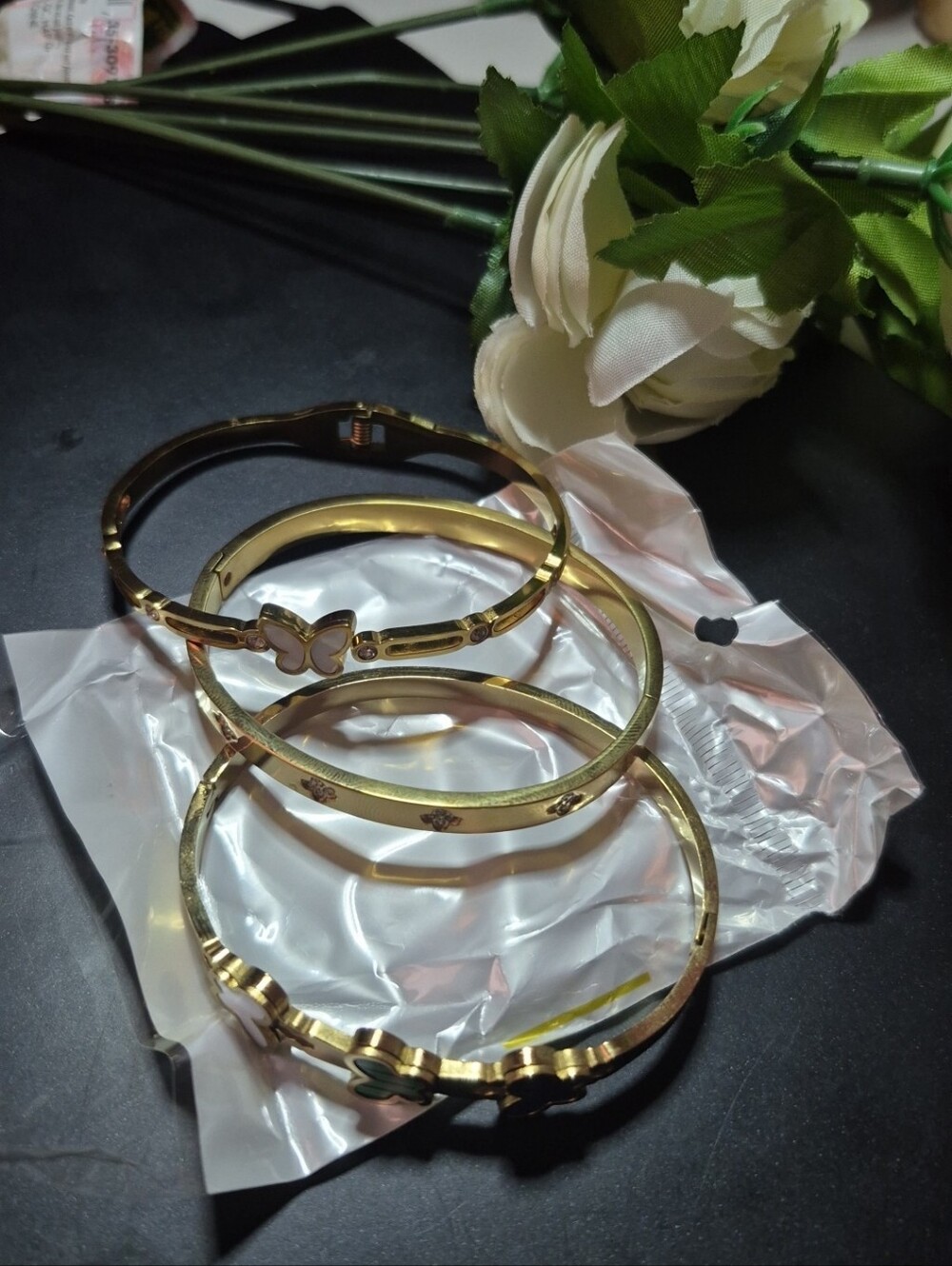Gold Butterfly Accent Women's Bangle Bracelet Set